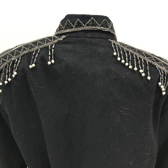 Vintage Modi Denim Women's Western Beaded Shirt Jacket Shacket Sz L 10-12 Black - Picture 6 of 9